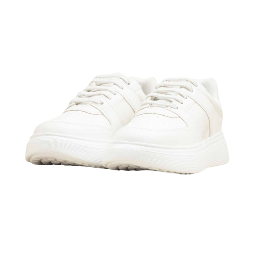 White Casual Lace-Up Sneakers for Women