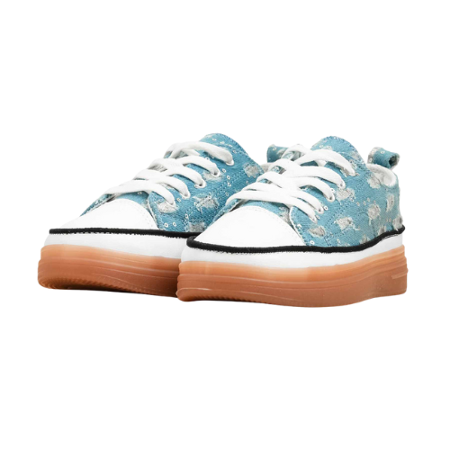 Blue Casual Lace-Up Sneakers for Women