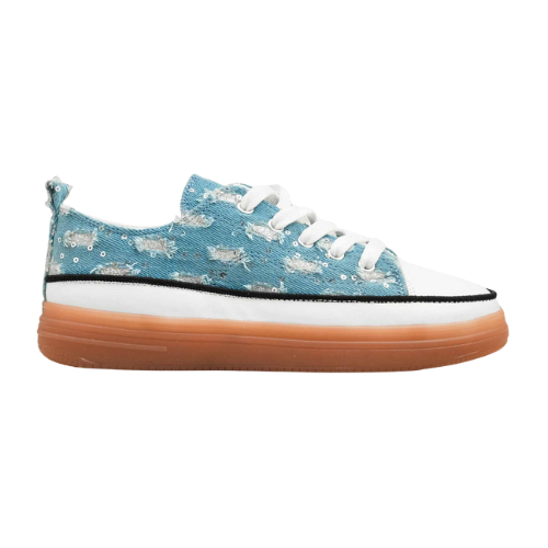 Blue Casual Lace-Up Sneakers for Women